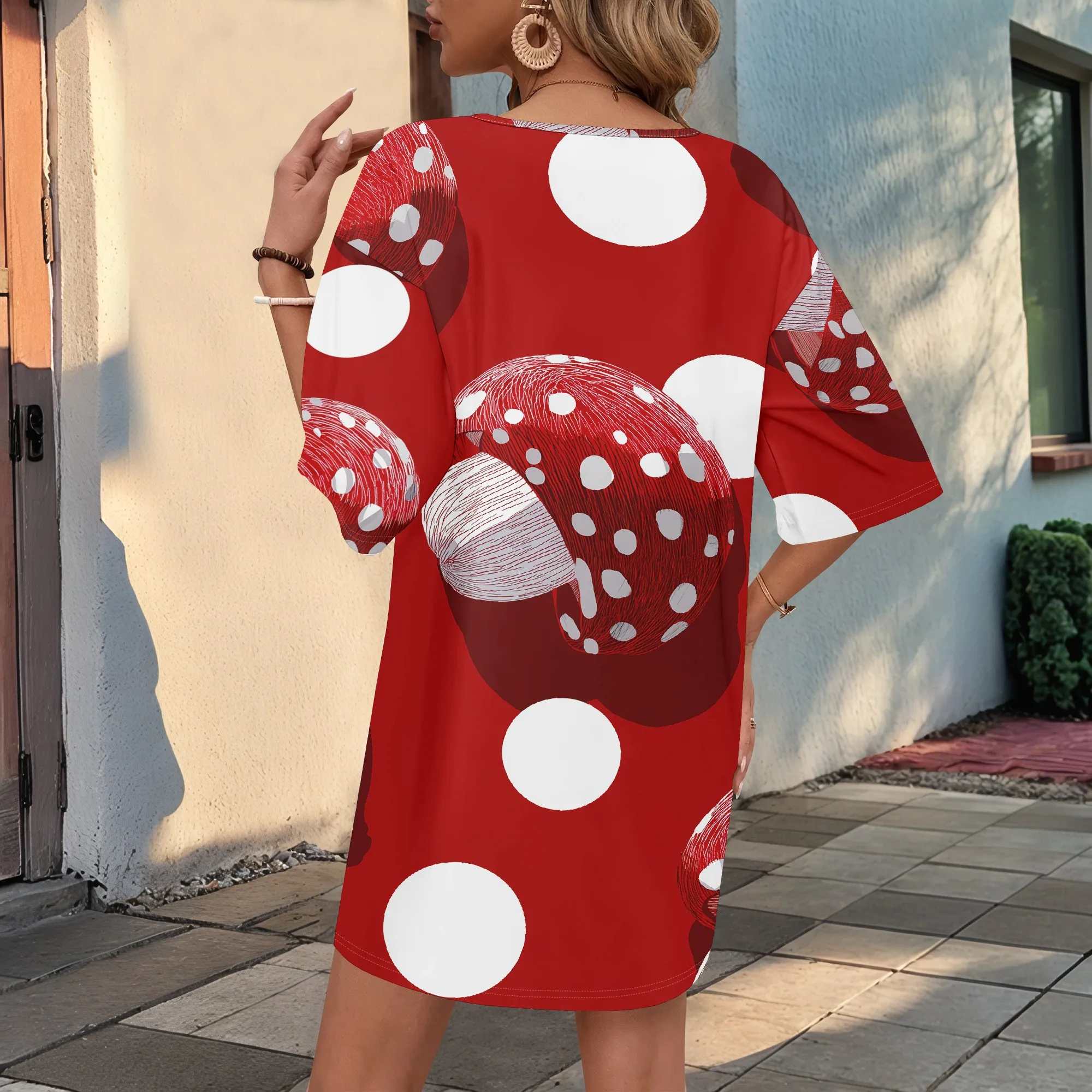 

Trendy Tunic Dress Women's XS-3XL Mushroom Polka Dot Print Loose Fit Casual Mini Dress Fun A-Line