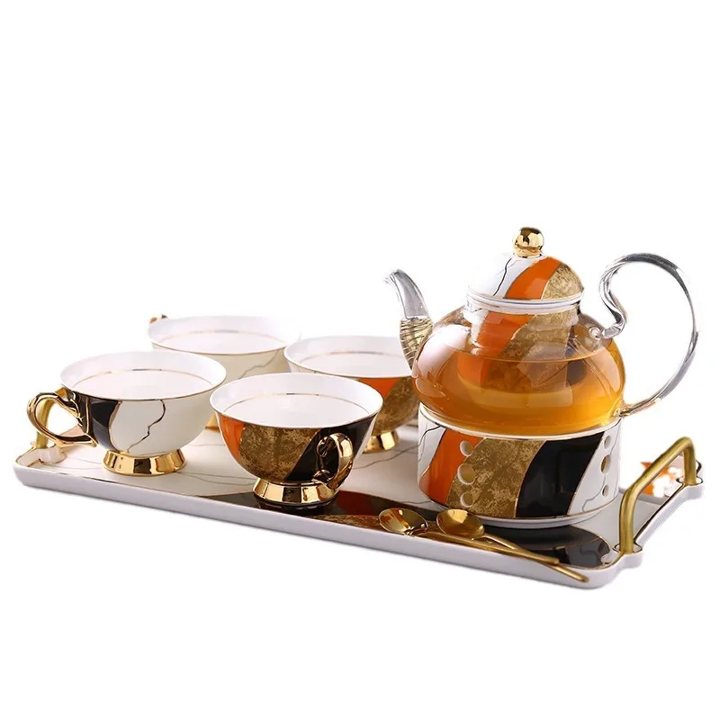 

Light luxury European bone china coffee set British afternoon tea flower tea set ceramic coffee cup and saucer gift box set