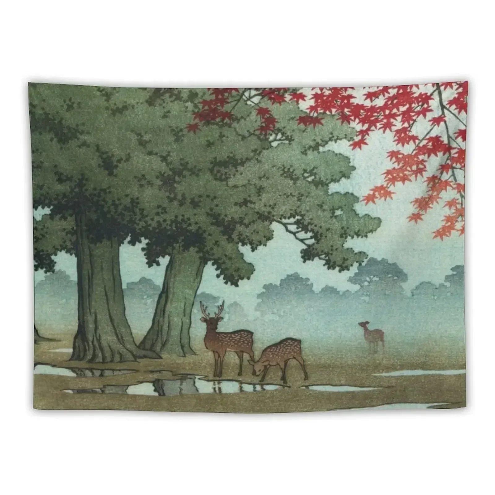 Deer of Nara Park by Kawase Hasui Tapestry Room Decoration Accessories Things To Decorate The Room Tapestry