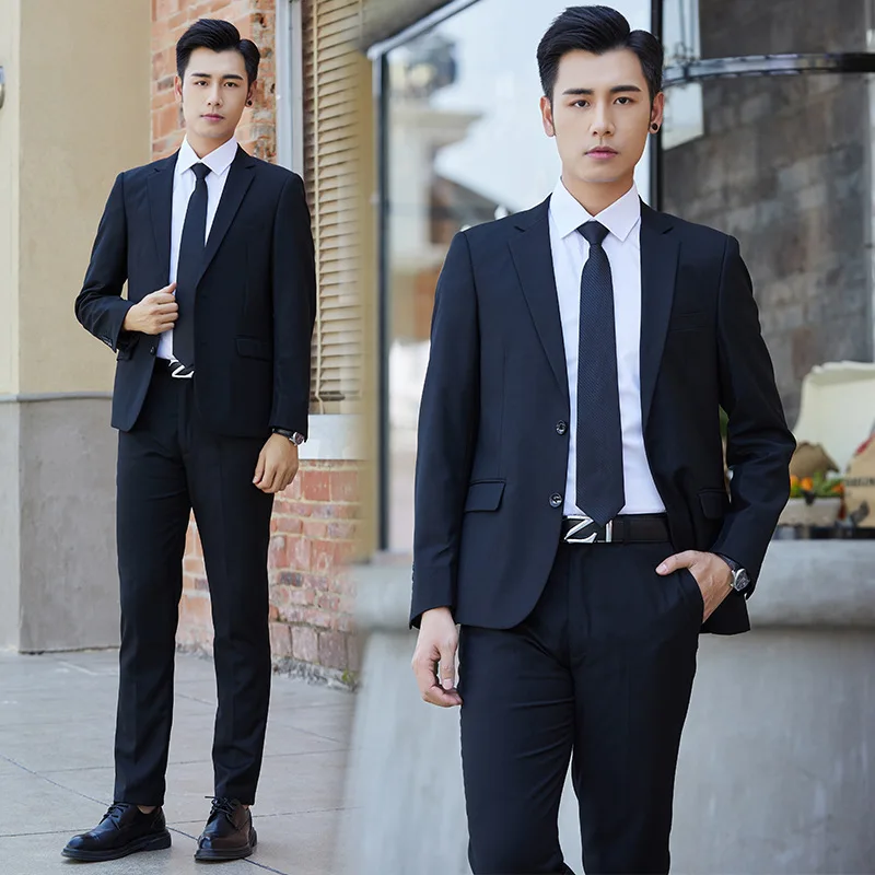 

HH257Men's formal suit spring and autumn double slit slim fit two button suit three piece suit groom wedding dress solid color