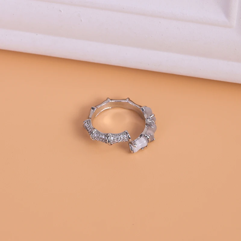 925 Sterling Silve Bamboo Geometry Zircon Ring for Women Girl Gift Hotan Jade Design Jewelry Dropshipping view 6