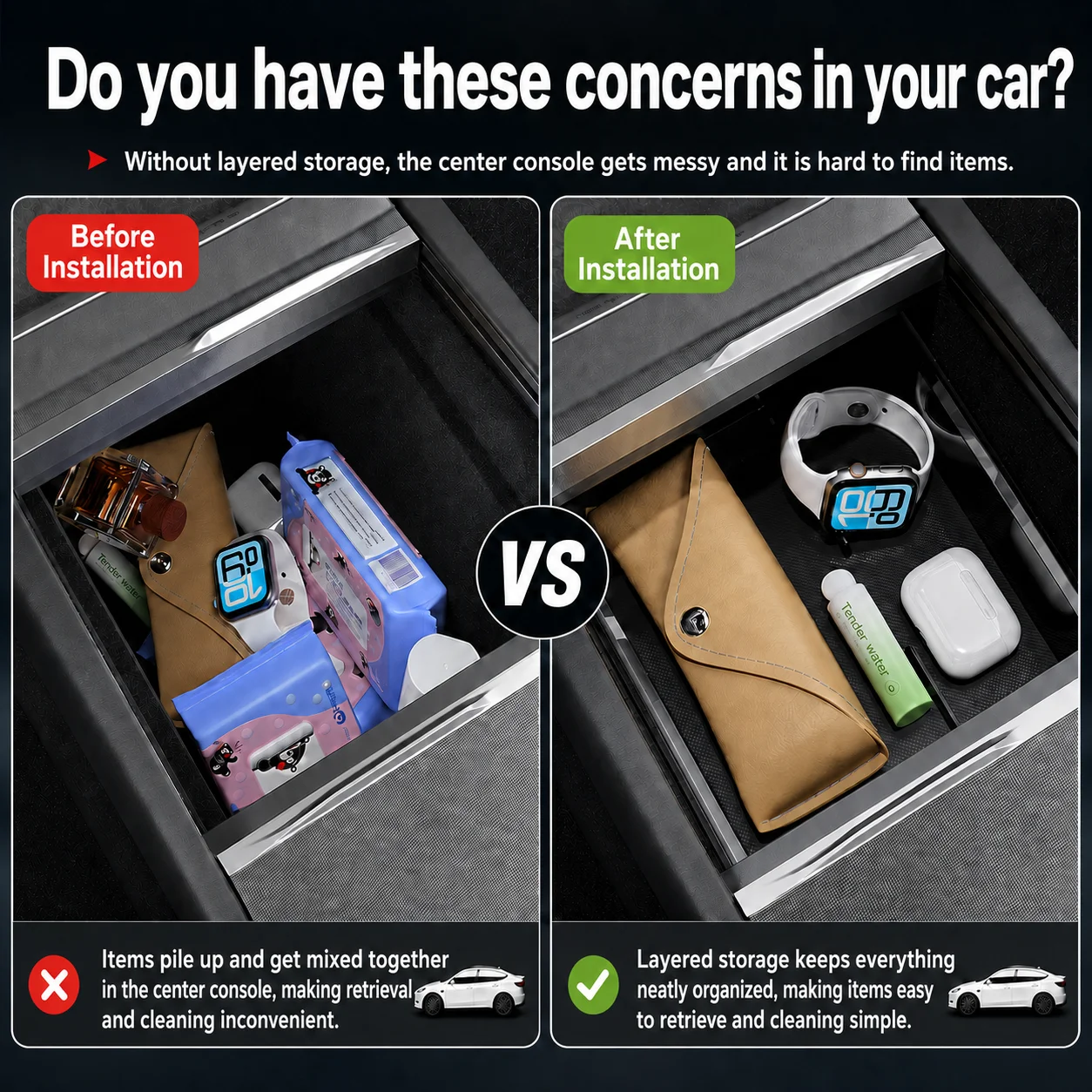 Center Console Upper Storage Box ABS Silicone Non-Slip Front Rear Armrest For Tesla Model 3 Model Y Juniper YL Car Supplies view 2