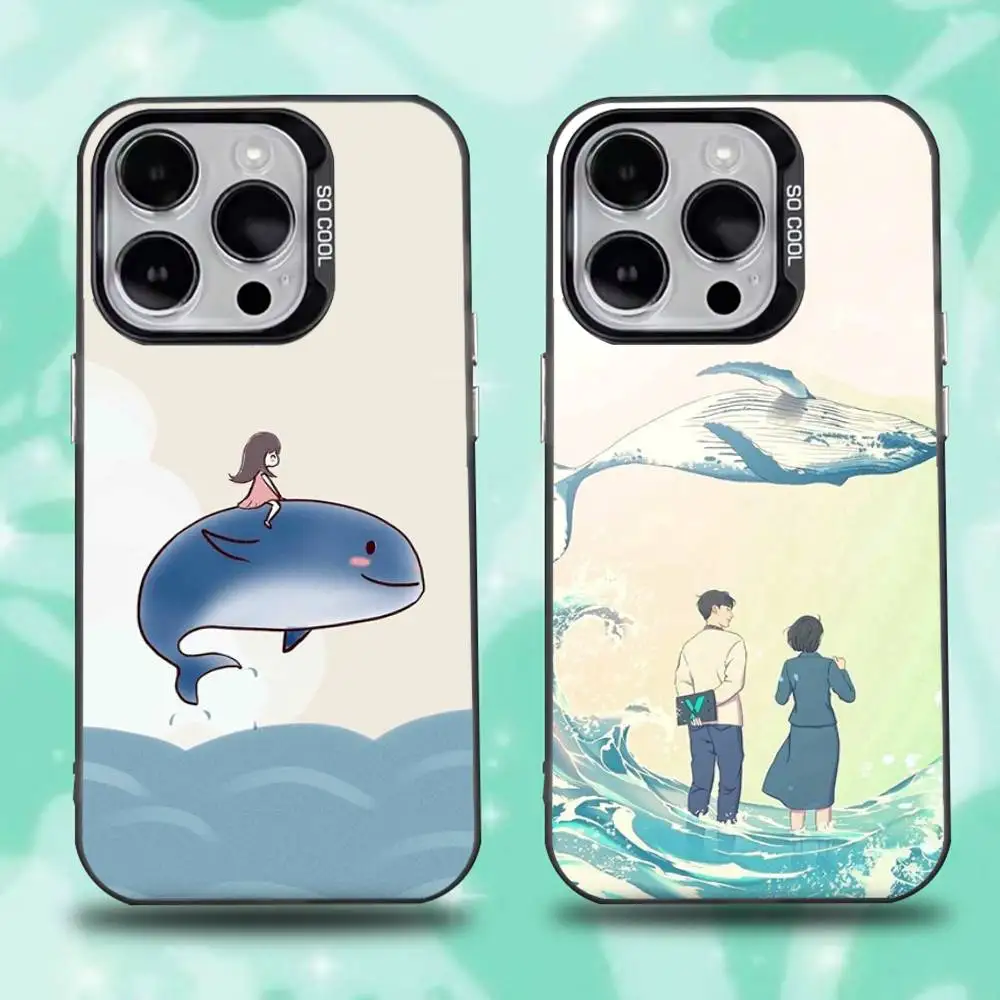 

Simple Whale Lovers Couple Phone Case For iPhone 16,15,14,13,12,11,Mini,Pro,E,SE4,XS,MAX Black Candy Matte Cover