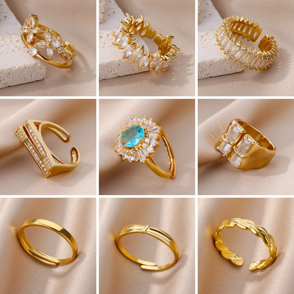 Stainless Steel Rings For Women Gold Color Zircon rings Engagement Wedding Party Ring Female Finger Jewelry Gift 2023 Wholesale