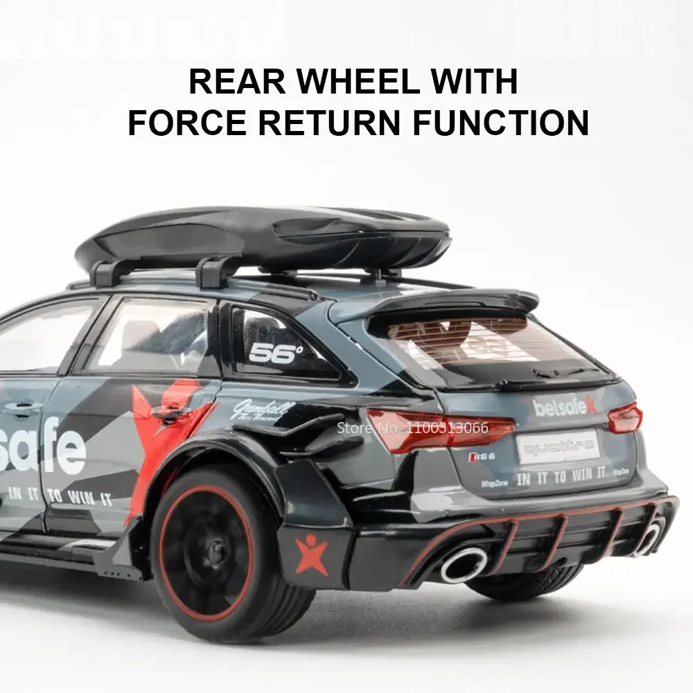 1/24 Alloy RS6 Modified Version Car Model Simulation Diecast Toy Vehicle with Light Sound Pull Back Sports Car for Children Gift