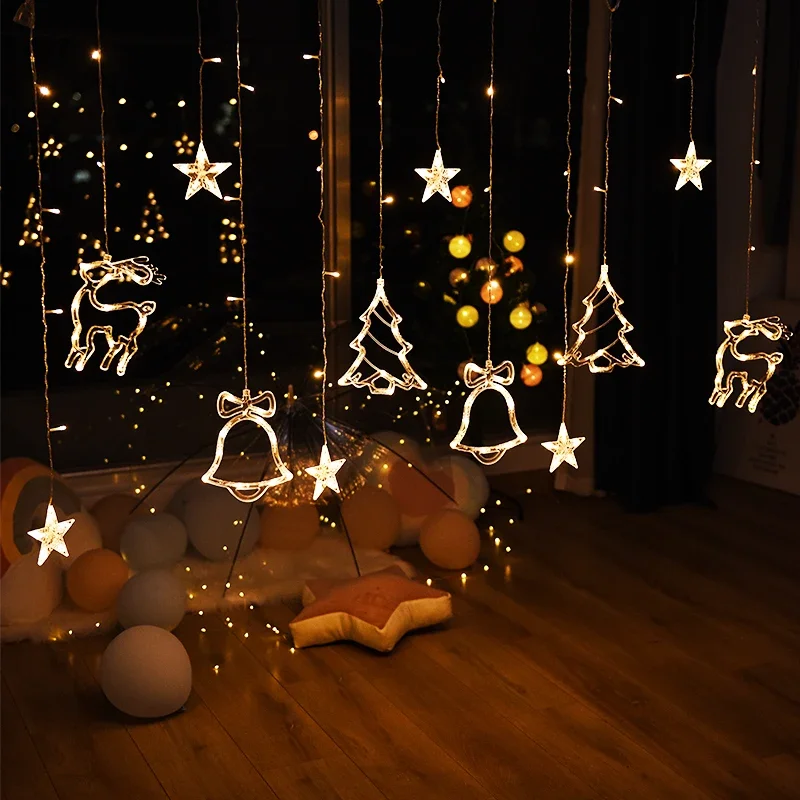 Christmas Lights LED Dear Star Moon String Light Fairy Curtain Garland Outdoor For Tree Holiday Party Xmas New Year Decoration