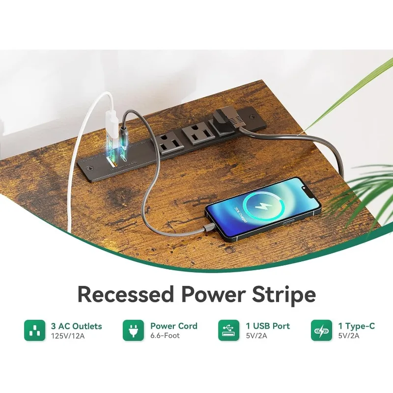 Laptop Desk Small Desk, 40 Inch Computer Desk with Power Outlet and USB & Type-C Charging Port, Writing Desk with 3-Tier