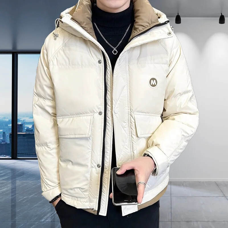 Men's down jacket, high-quality fabric, white duck down filling, fashionable and casual warm tops and coats