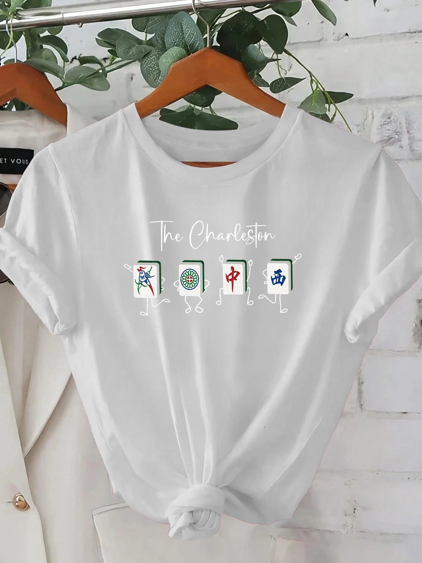 Funny The Charleston Mahjong Graphic T-Shirt Women Men Short Sleeve Chinese Game Print Loose Tops Casual Streetwear Fashion Tee