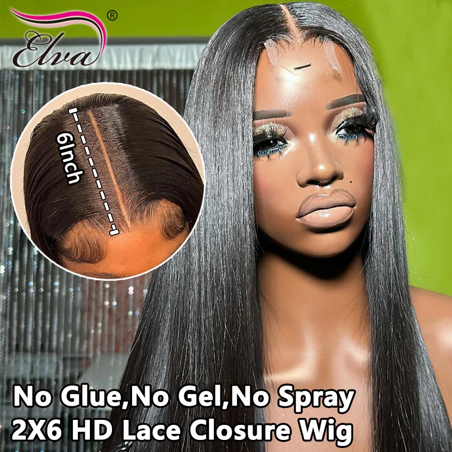 2x6 HD Lace Closure Wigs Deep Part Human Hair Wigs Pre-Plucked Straight Invisible HD Lace Glueless Brazilian Hair For Woman