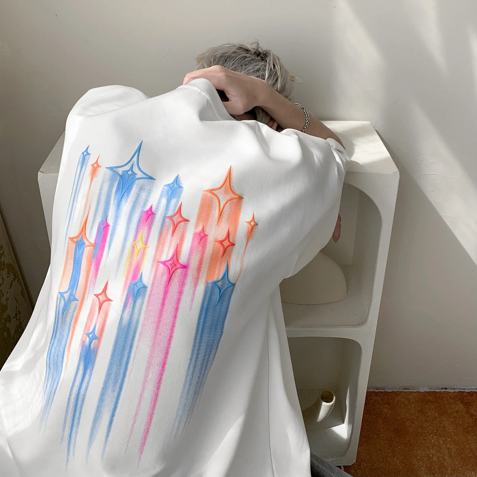 

Футболка из чистого хлопка с принтом в стиле хип-хоп, мужская, летняя, американского стиля, плотная, с коротким рукавом, модная, в стиле High Street, Seven-Foot Sum...