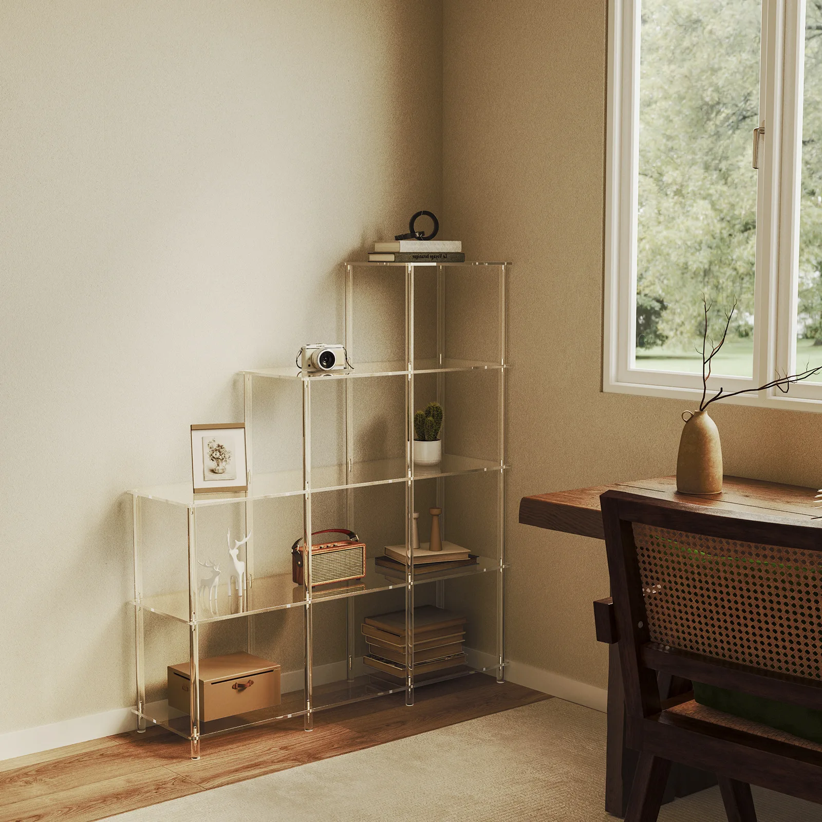 

Acrylic bookshelf stepped five-story nine-grid transparent open cabinet living room bedroom office shelf