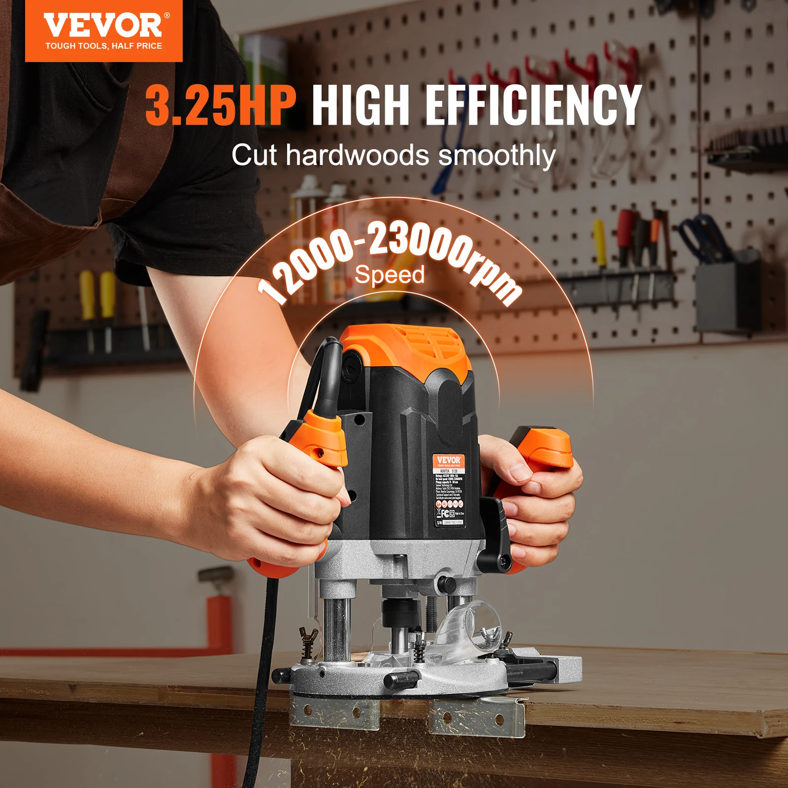 VEVOR Plunge Router 3-1/4 HP 120V Variable Speed Electronic Plunge Base Router Plunge Woodworking Router Kit for DIY Woodworking