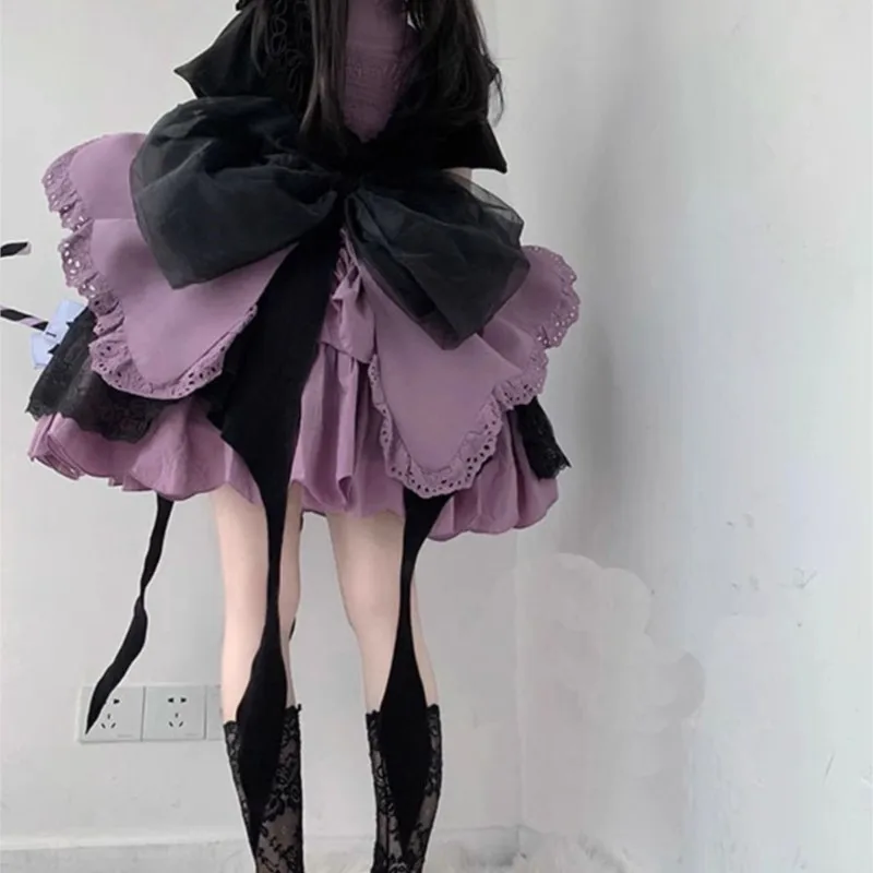 Summer new elegant temperament high-waisted black purple pongee skirt