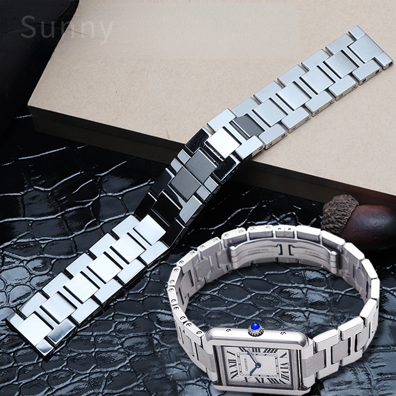 Stainless Steel Watch Strap for Cartier Tank Tank Lun Pier Key Wine Barrel Sweat-Proof Men Women Watchband Accessories 20 23mm