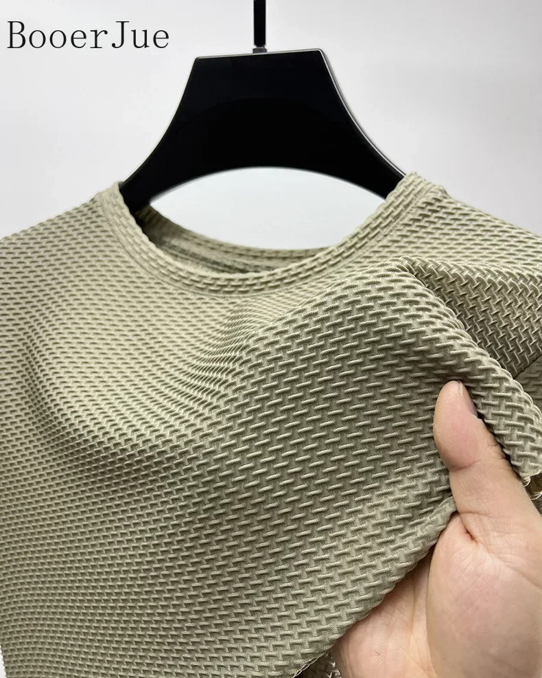 Markenkleidung 6XL Sommer Eisseide Hochwertige Einfarbige Kurzarm-T-Shirts für Herren Atmungsaktives Modisches T-Shirt für Männer – Detail 10