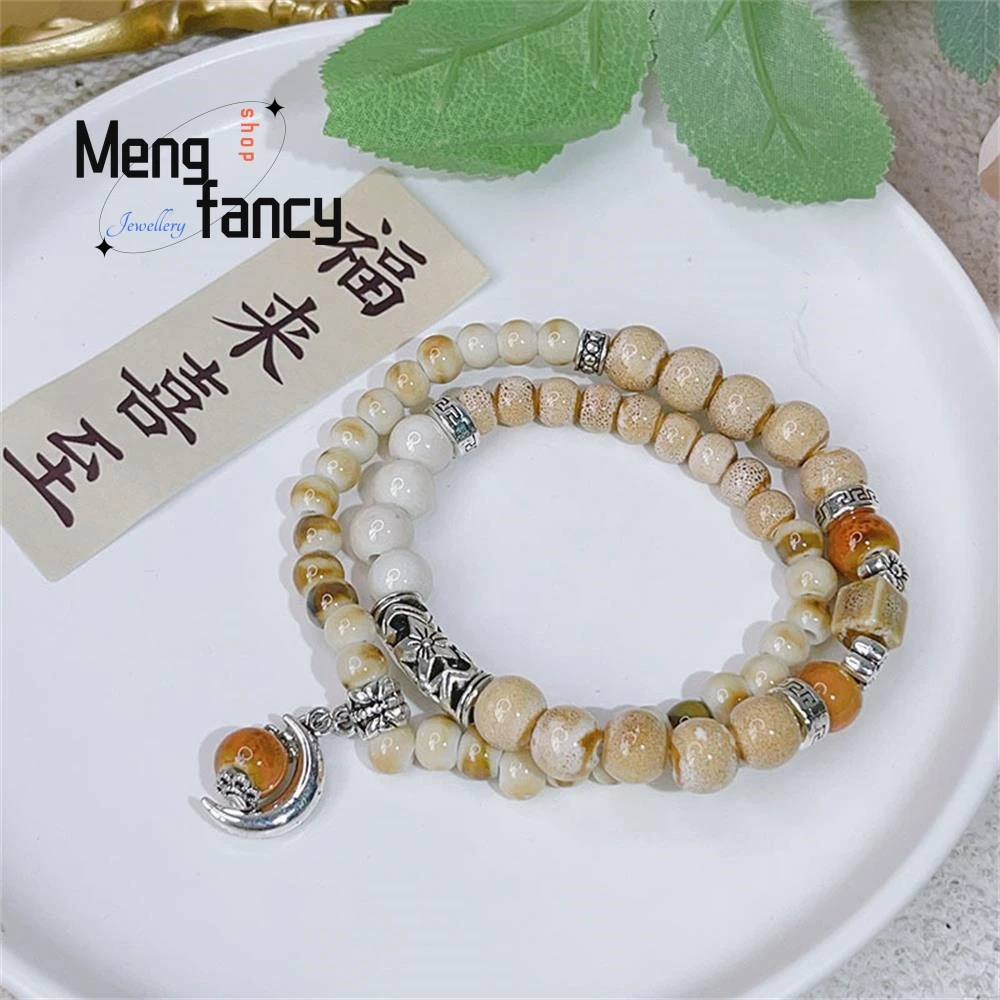 New Design Double Circle Ceramic Beads Tibetan Style National Wind Beaded Bracelet High-grade Exquisite Luxury Fashion Jewelry