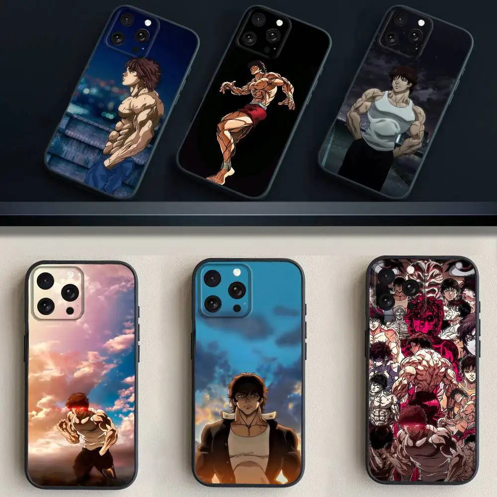 

B-Baki Anime H-Hanma-es Phone Case For iPhone 16,15,14,13,12,11 Plus,Pro Max,XS,X,XR,SE,Mini,8,7,Soft Silicone Black Cover