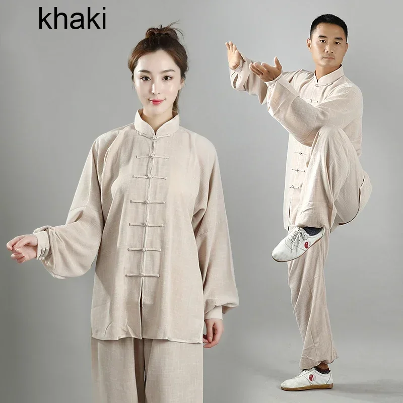 Volwassen Linnen Kung Fu Uniform Traditionele Chinese Kleding Vrouwen Wushu Top Broek Pak Mannen Tai Chi Folk Outfits Kleding Kostuum