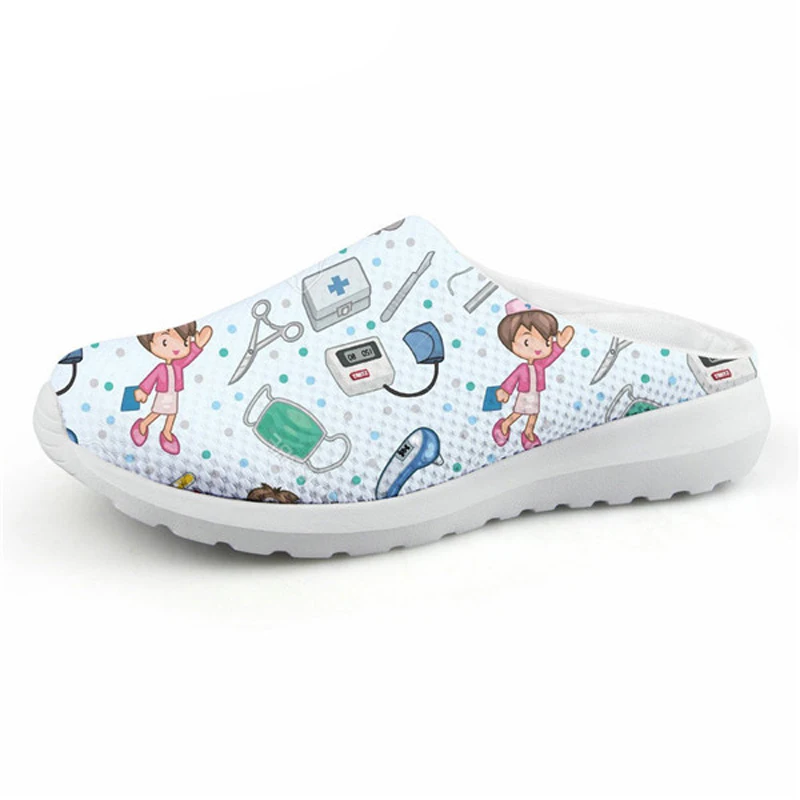 

Cartoon Nurse Print Half Shoes for Ladies Mesh Sandals Women Summer Semi-Drag Casual Shoes Slip On Beach Loafers Slippers Mules