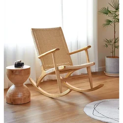 Solid wood high-back rocking chair rocking  Nordic rattan Japanese rattan chair solid wood reclining