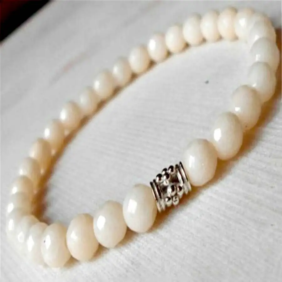 

8mm White Tridacna Gemstone Mala Stretchy Bracelet Men's Yoga Meditation Bead Zen Bohemian Sacred Chakra Hand Japa tassel