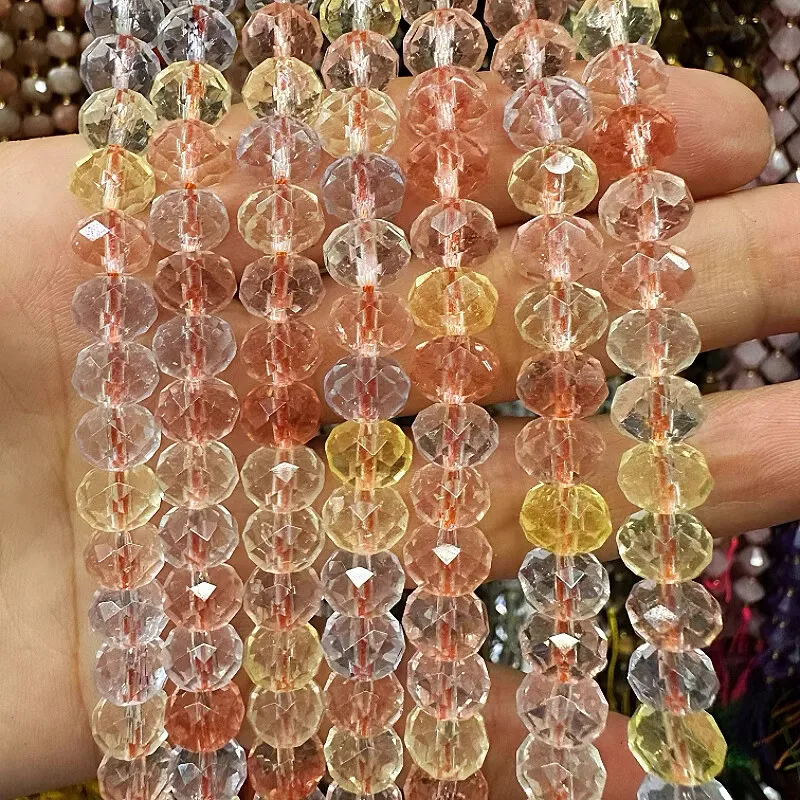 multicolor quartz roundelle  faceted 6*8mm Wholesale for DIY  jewelry necklace 38cm LOOSE BEADS