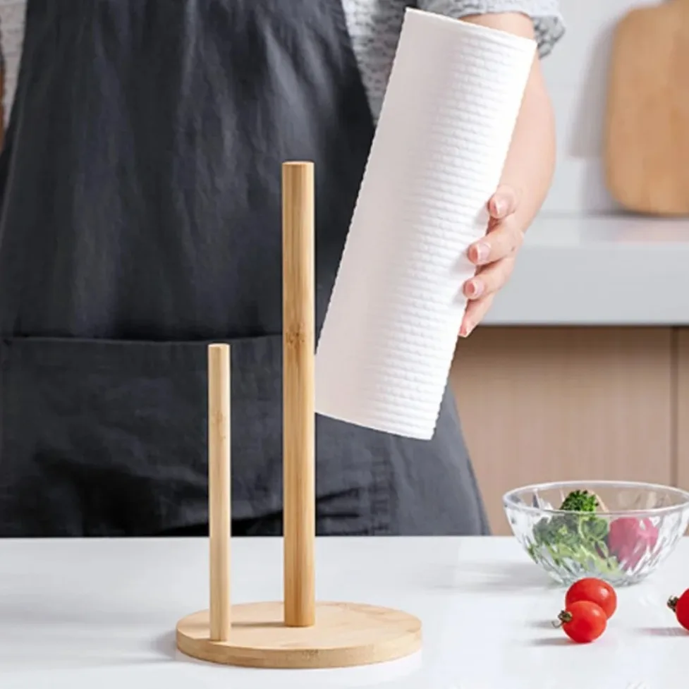 1PC Kitchen Wooden Paper Towel Rack Vertical Paper Roll Holder Storage Rack Plastic Wrap Rack  Holder Household Storage Rac