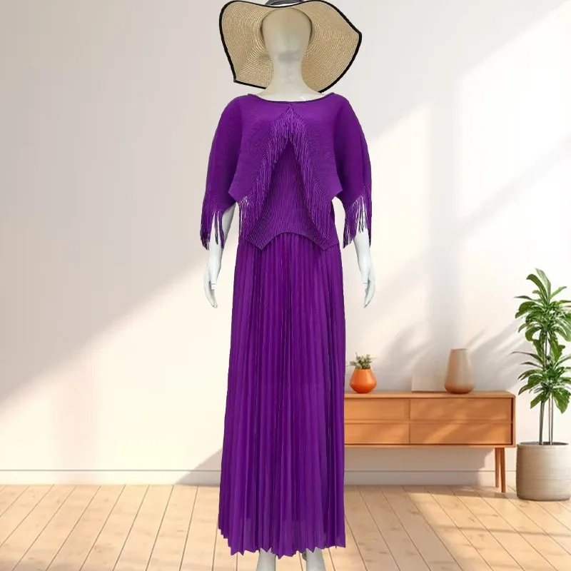 

Miyake Pleated African Plus Size Women's Fashion Temperament Suit Commuter Elastic Waist Half Skirt Two-piece Set Wrinkle-Free