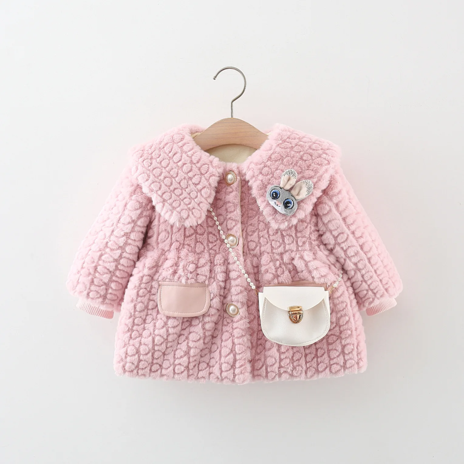 

Winter 2024 New Collar Bunny Jacket for Girls Cute Pu Leather Satchel winter coat