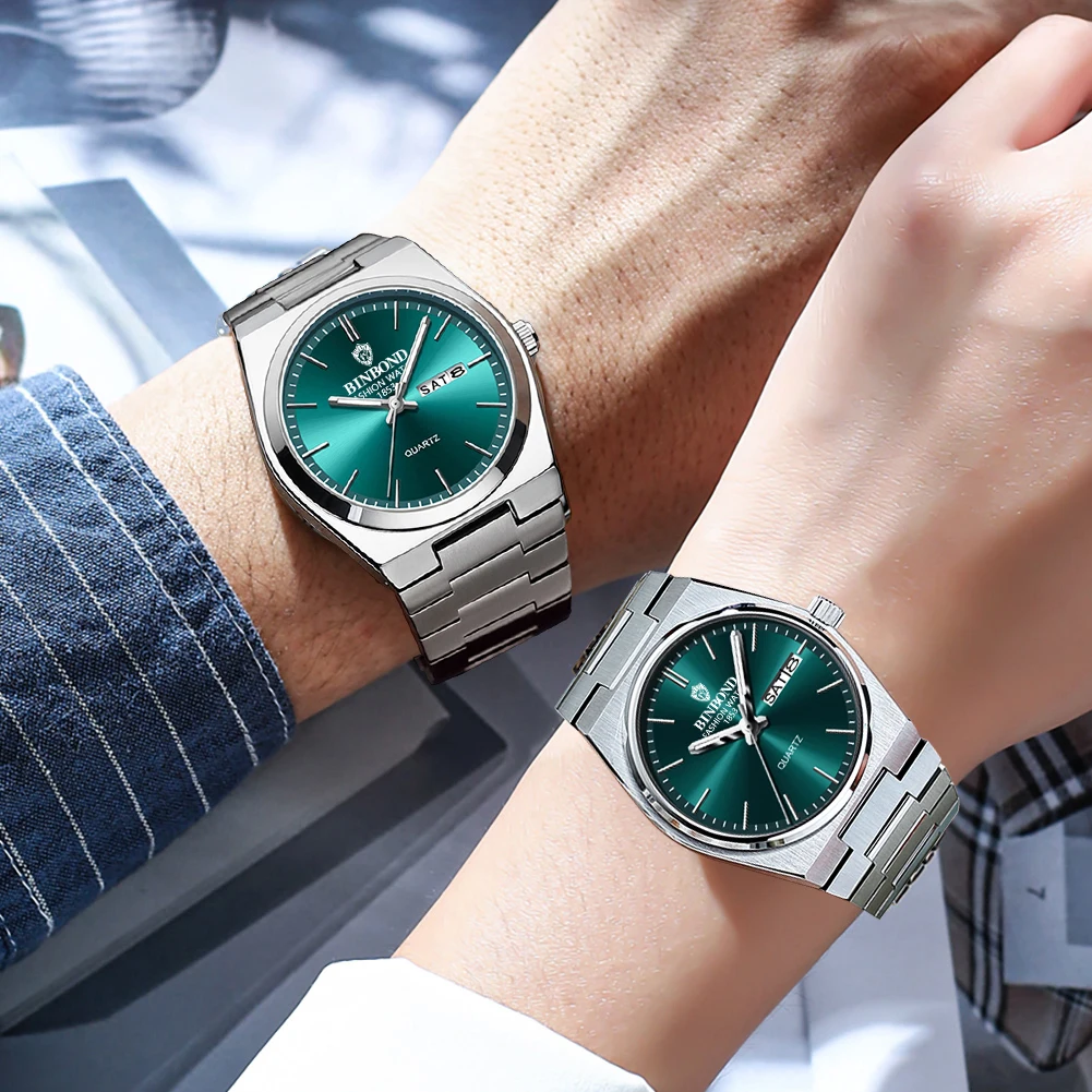 BINBOND Coppia Orologi Orologio da polso al quarzo originale alla moda semplice Impermeabile Luminoso Data Settimana Orologio per lui e per lei Amante del regalo