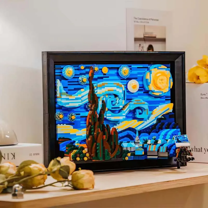 

2316 Pcs Display The Starry Night Building Blocks Painting Bricks Home Decorae Education Toy Gift 21333 Collectors Wall Painting