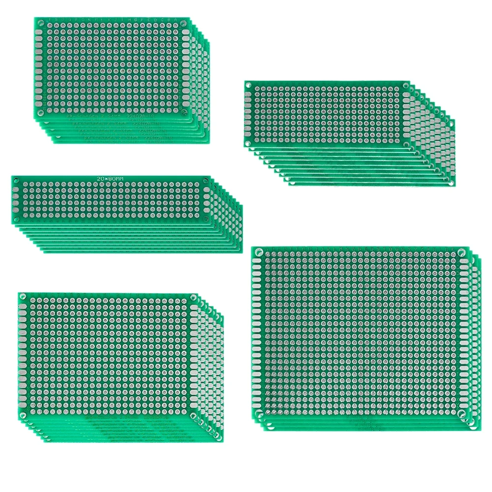 40PCS PCB Double-sided Prototyping PCBs Circuit Boards Kit, 5 Size 2X8cm 3X7cm 4X6cm 5X7cm 7x9cm printed circuits boards set