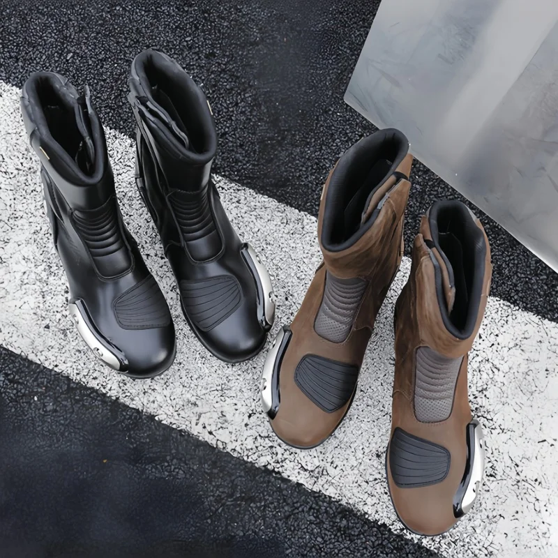 Genuine Full Grain Leather Motorcycle , Enduro Riding Boots for Touring, Off-Road & Hiking, Protective Moto Gear