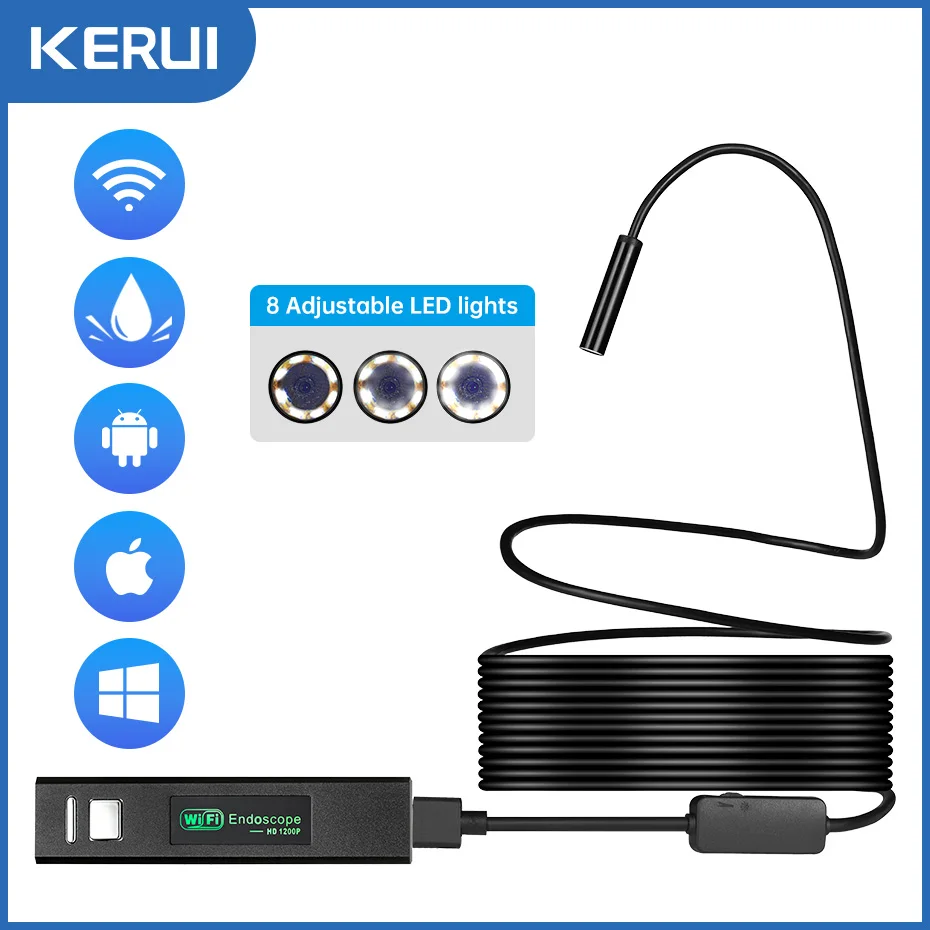 KERUI WIFI Endoscope Camera 1200P/720P Industrial Endoscope Mini Camera for Car Pipeline Inspection Waterproof