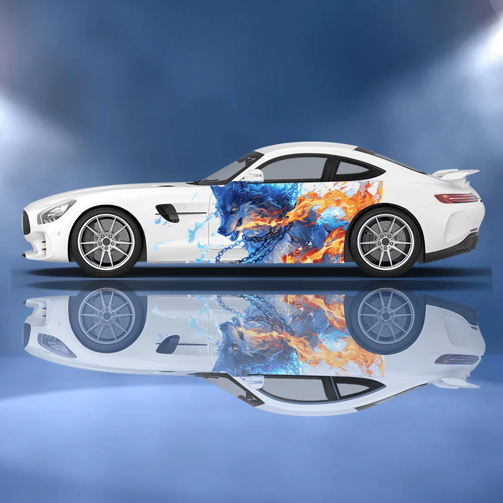 

Молния Синий Волк Железная Цепь Автомобильные Виниловые Обертки Наклейка ПВХ против царапин Наклейка Подходит для Грузовиков SUV Декор Автоаксессуары