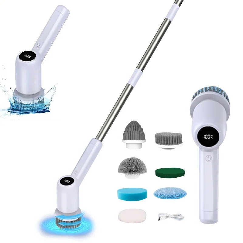 

2025 Cordless Electric Spin Scrubber 2 Speeds - Bathroom, Toilet, Bathtub, Kitchen, Wall & Window Cleaning 7pcs Cordless Electri