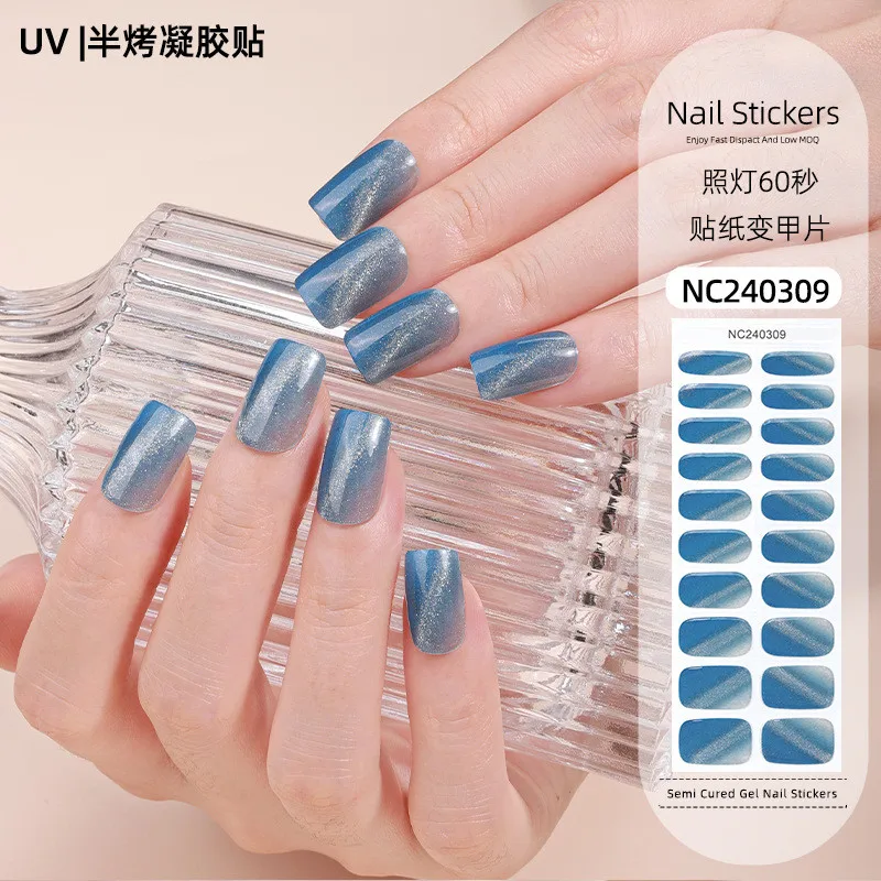 20 puntas de pegatinas UV semicuadas blancas degradadas, adhesivo para uñas de Gel, envolturas de uñas de Gel de cobertura completa para lámpara UV, decoraciones artísticas para uñas