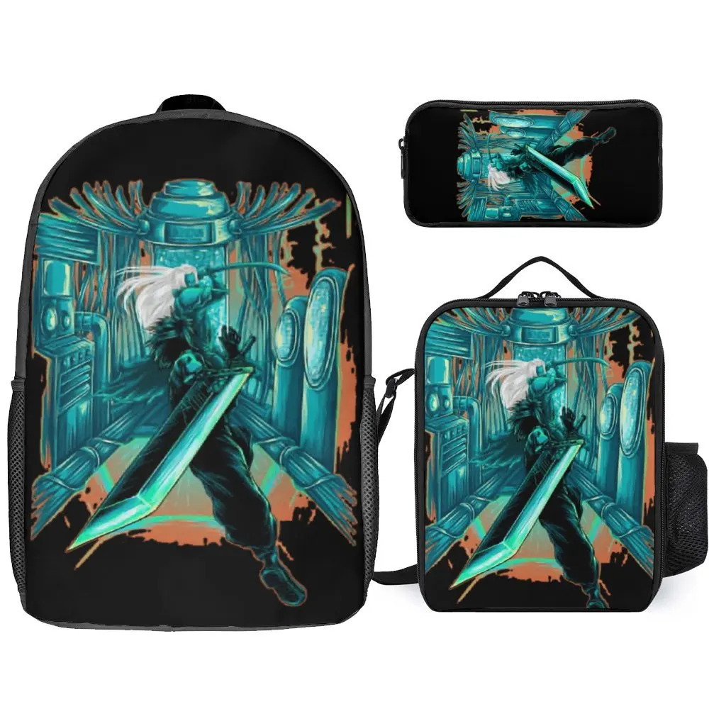 Final Fantasy 7 Final Fantasy 7 3 In 1 Set 17 Inch Rugzak Lunchtas Pennentas Reizen Casual Grafisch Bedrijf Knapzak Gezellig