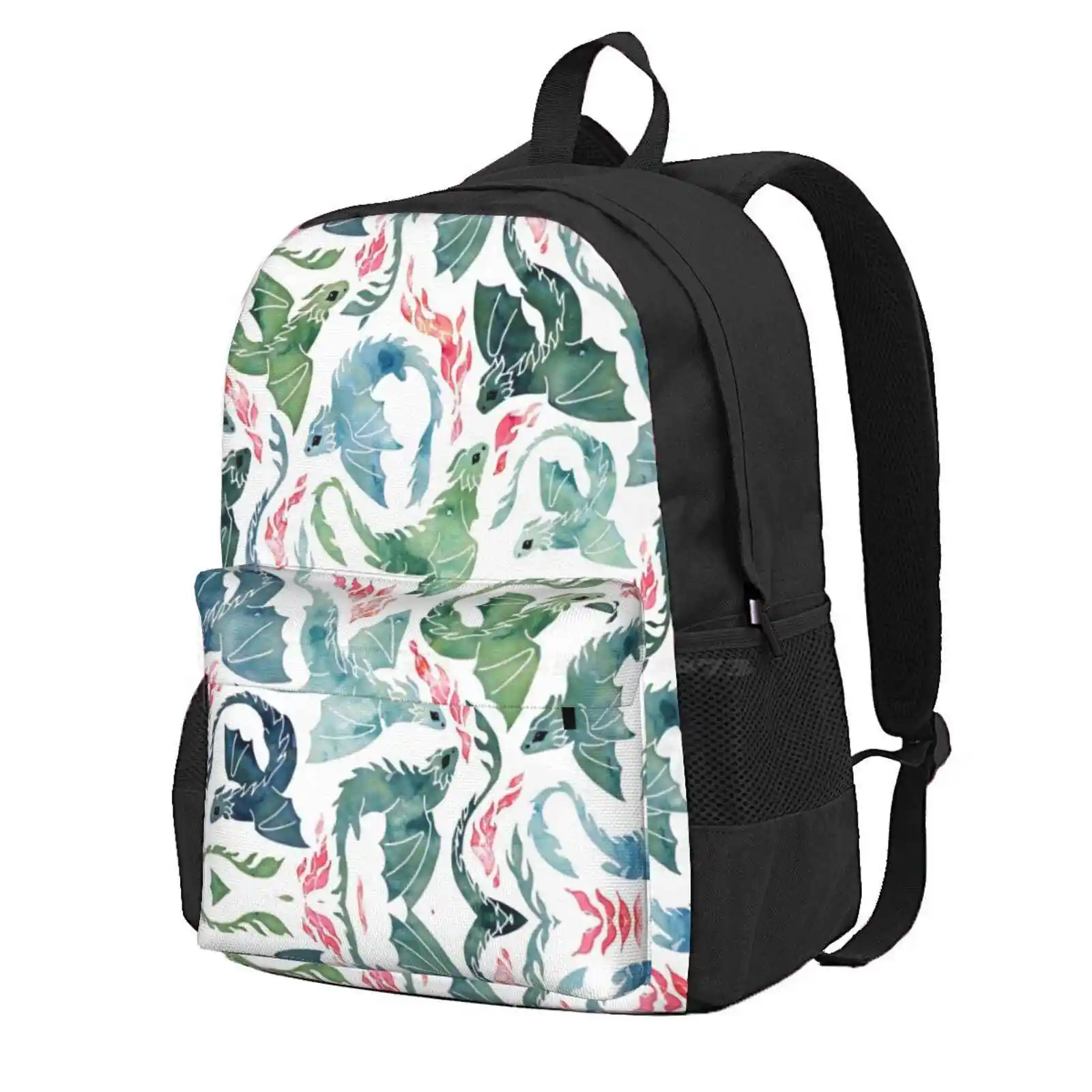 Dragon Fire Blue & Green Hot Sale Schoolbag Backpack Fashion Bags Sea Green Watercolor Scarlet Prussian Blue Mystical Flames