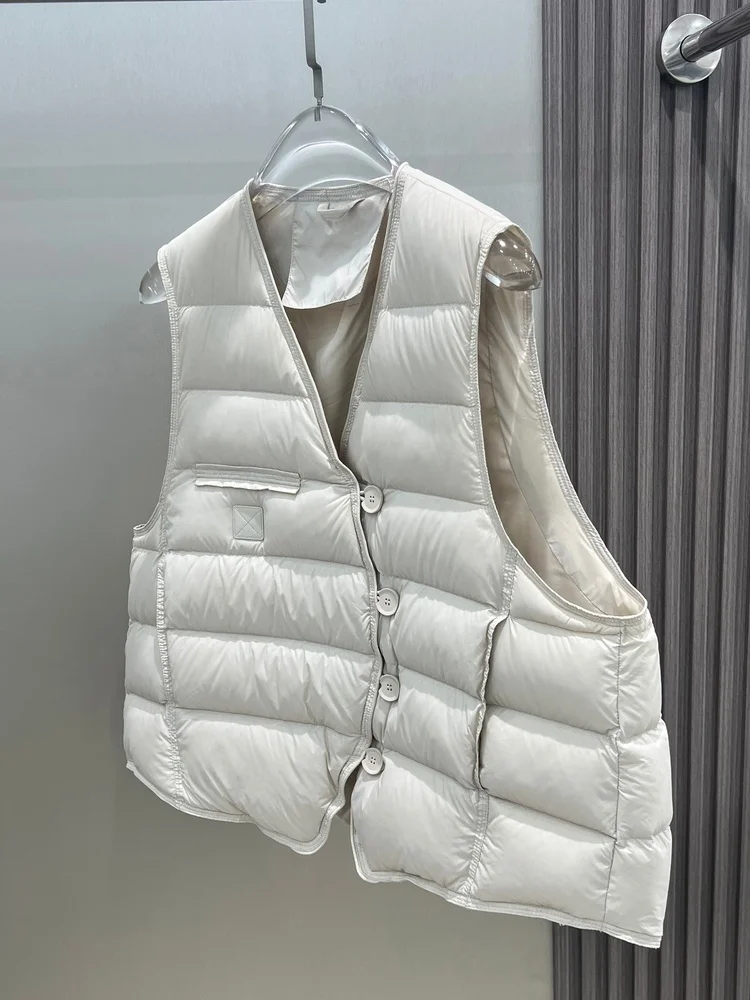 レディース Vネック 軽量 ダウンベスト 90 ホワイト ダウン シンプル インナー トレンド ジャケット 秋冬 新作