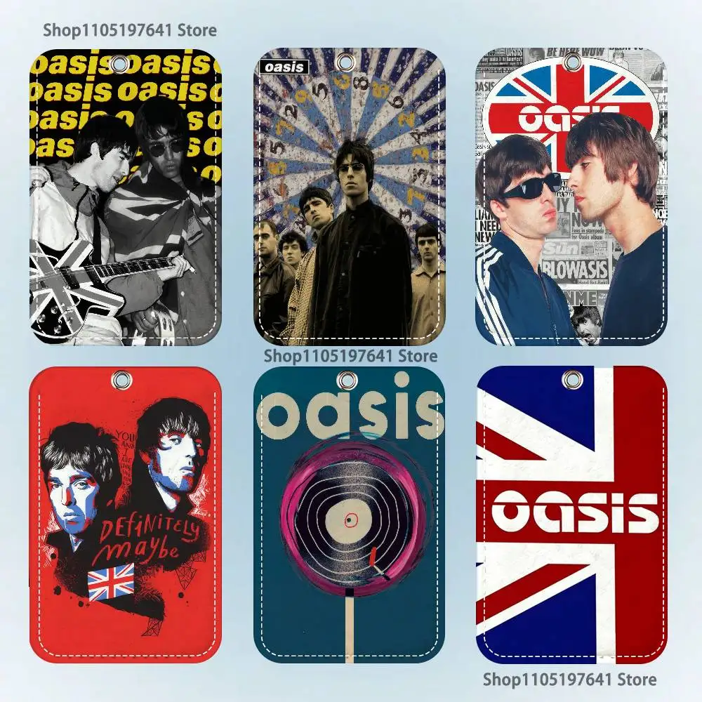 

O-Oasis Band Pattern 1Pc PU Leather Card Holder Keychain Key Ring Door Lock Access Tags ID Card Case Keychain Card