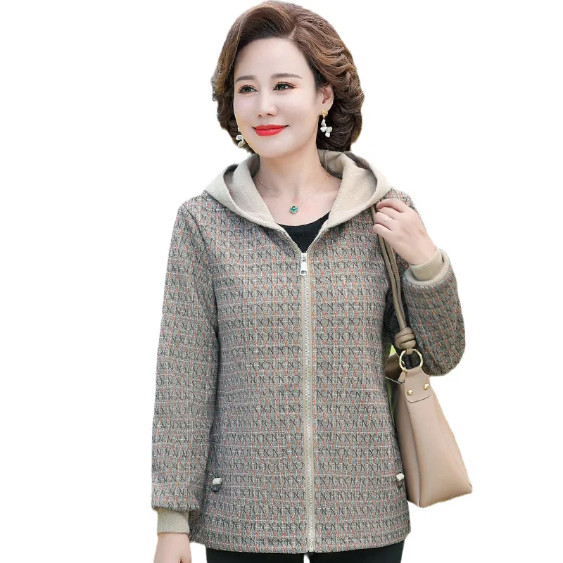 

Spring Autumn New Coat Fashion Windbreaker Middle-Aged Elderly Casual Hooded Trench Women