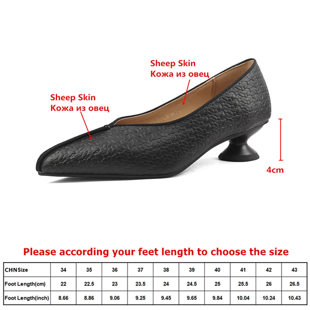 MILI-MIYA Women's Full Sheep Skin Pointed-Toe Pumps With Thick Heels Pure Color For Commuting And Office Wear Big Size 34-40