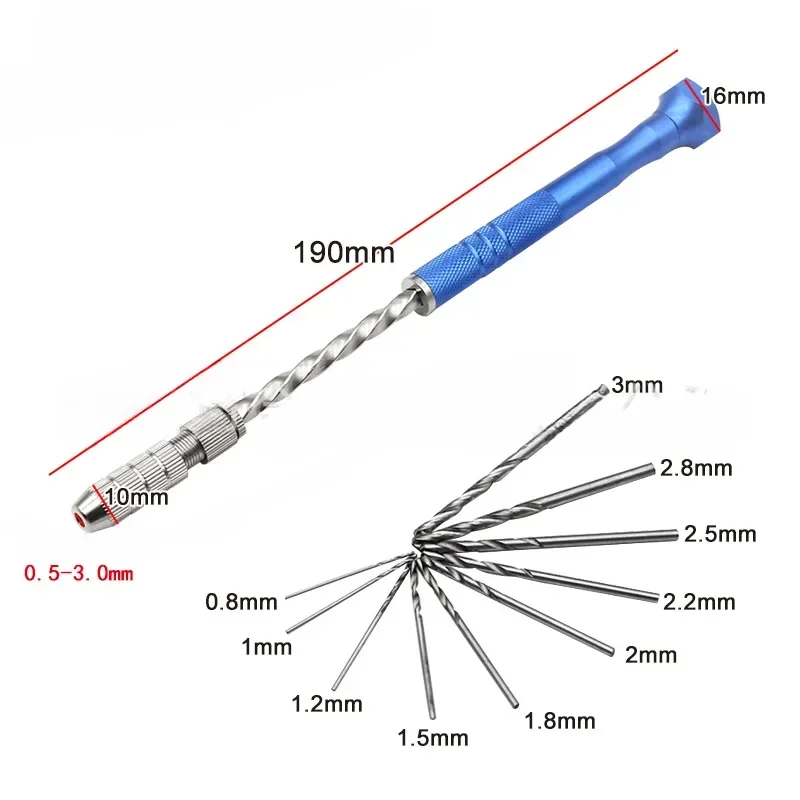 Taladro helicoidal manual semiautomático azul de 0,5-3 mm - Herramienta de plástico ámbar para PCB/joyería