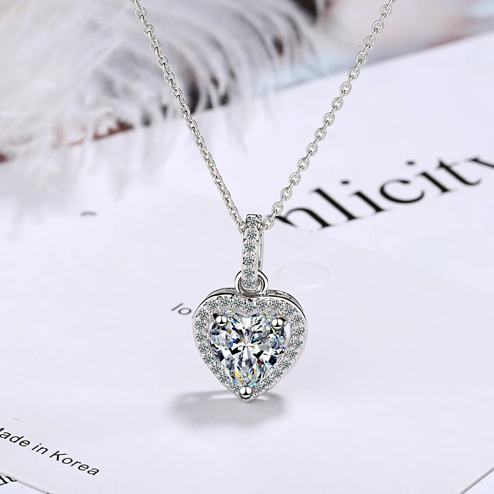 925 Sterling Silver Heart Zircon LOVE Necklaces For Women Fashion Luxury Quality Jewelry Gift Female