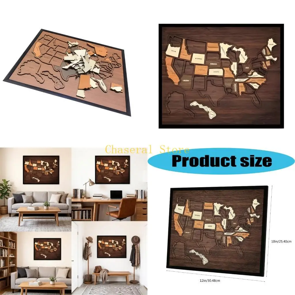 

E7CE Handcrafted Wooden United States Map Puzzle Great Gift For Travel Lovers And Students