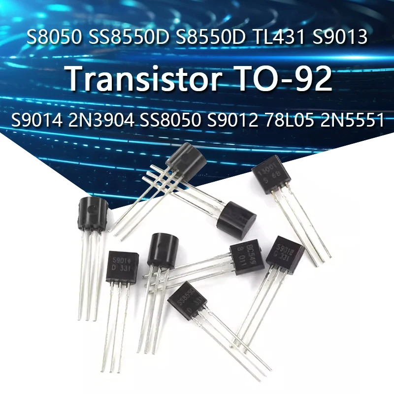 

50PCS S8050 SS8550D S8550D TL431 S9013 S9014 2N3904 SS8050 S9012 78L05 2N5551 2N222 MJE13001 BC547B S9018 S9015 Transistor TO-92