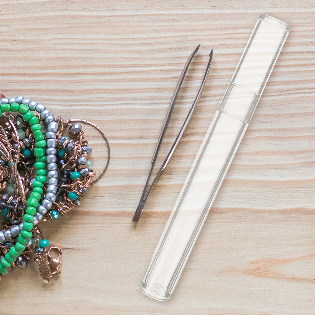 2개 메이크업 브러쉬 보관 용기 투명 원형 튜브 클리어 플라스틱 핀셋 홀더 속눈썹 컬러 오거나이저 여행용 보관함