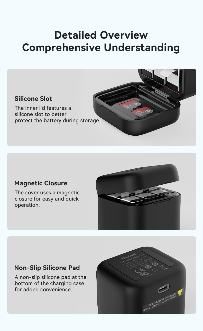 TELESIN 1900 mAh Lade Batterie Für GoPro Hero 13 Batterie 3 Möglichkeiten Schnelle Ladegerät Box TF Karte Lagerung Für GoPro 13 zubehör – Detail 23